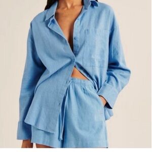 Abercrombie & Fitch Blue Button-Up Linen-blend Shirt